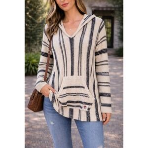 Buc-ees Striped Hoodie Poncho Pullover V-Neck Pocket 2XL